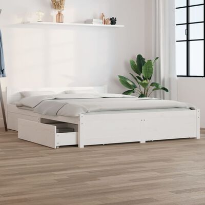 vidaXL Estrutura de cama com gavetas 150x200cm tamanho King branco