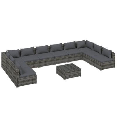 vidaXL 11 pcs conjunto lounge de jardim c/ almofadões vime PE cinzento