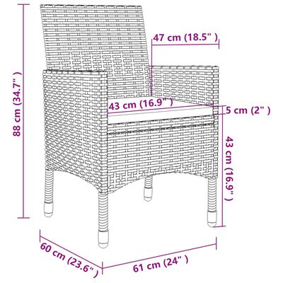 vidaXL 9 pcs conjunto jantar jardim c/ almofadões vime PE e vidro