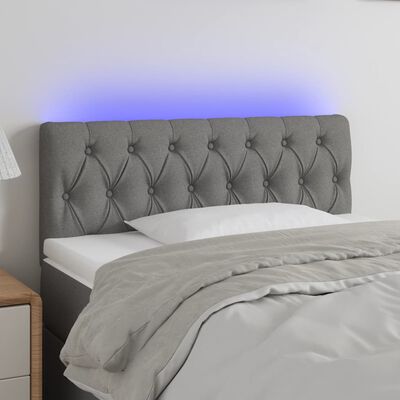 vidaXL Cabeceira cama c/ luzes LED tecido 100x7x78/88cm cinza-escuro