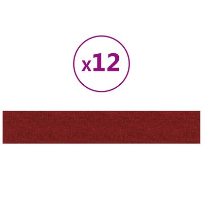 vidaXL Painel de parede 12 pcs 90x15 cm tecido 1,62 m² vermelho tinto