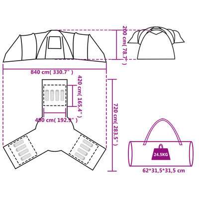 vidaXL Tenda familiar cúpula para 12 pessoas impermeável cinza/laranja