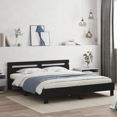 vidaXL Estrutura cama c/ cabeceira 200x200 cm derivados madeira preto