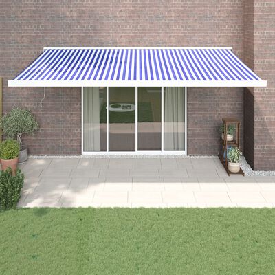 vidaXL Toldo retrátil 5x3 m tecido e alumínio azul e branco