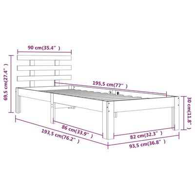 vidaXL Estrutura de cama solteiro 90x190 cm madeira maciça preto