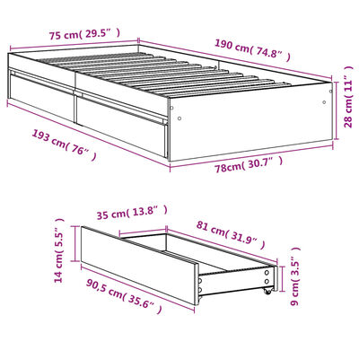 vidaXL Estrutura de cama c/ gavetas derivados madeira carvalho sonoma