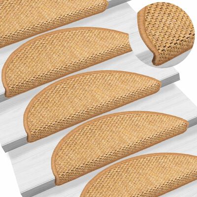 vidaXL Tapetes escada adesivos aspeto sisal 15 pcs cor de sisal