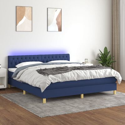 vidaXL Cama box spring c/ colchão e LED 180x200 cm tecido azul