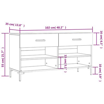 vidaXL Banco sapateira 102x35x55 cm derivados madeira branco brilhante