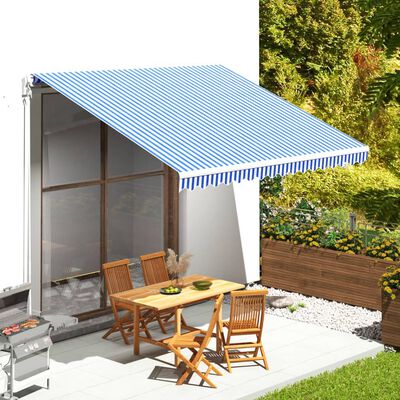 vidaXL Tecido de substituição para toldo 4x3,5 m azul e branco