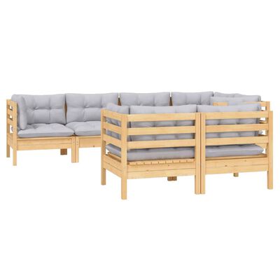 vidaXL 7 pcs conjunto lounge de jardim + almofadões cinza pinho maciço