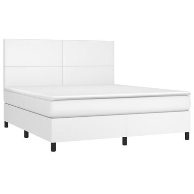 vidaXL Cama box spring c/colchão/LED 160x200cm couro artificial branco