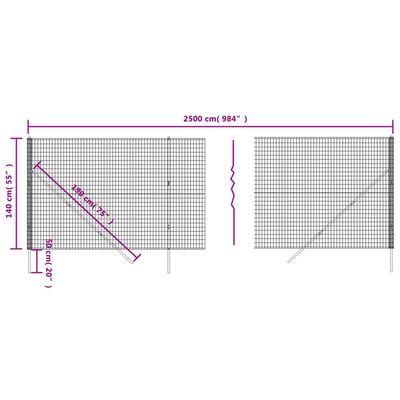 vidaXL Cerca de malha de arame 1,4x25 m aço galvanizado antracite