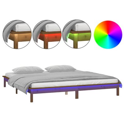 vidaXL Estrutura de cama c/ LEDs 200x200cm madeira maciça castanho mel