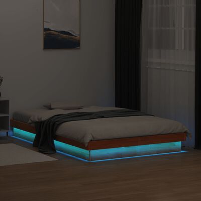 vidaXL Estrutura de cama c/ LEDs 135x190 cm pinho maciço castanho mel