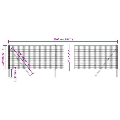 vidaXL Cerca de malha de arame 1x25 m aço galvanizado antracite