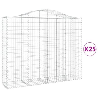 vidaXL Cestos gabião arqueados 25 pcs 200x50x160/180 ferro galvanizado