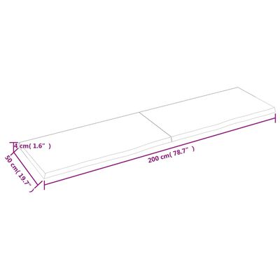 vidaXL Tampo de mesa 200x50x(2-4) cm carvalho maciço não tratado