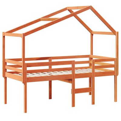 vidaXL Cama alta com telhado 75x190 cm pinho maciço castanho-mel