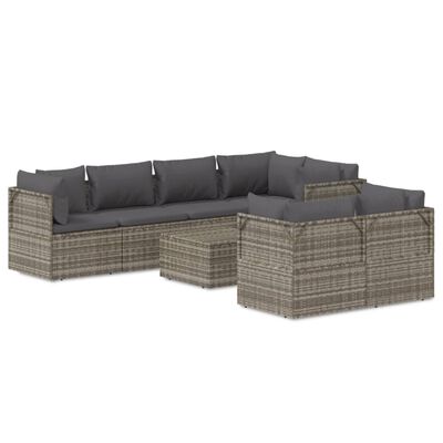 vidaXL 8 pcs conjunto lounge de jardim c/ almofadões vime PE cinzento