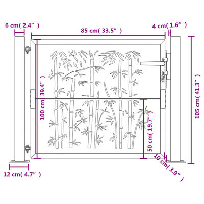 vidaXL Portão de jardim 105x105 cm aço design bambu antracite