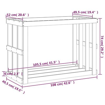 vidaXL Suporte de lenha p/ exterior 108x52x74 cm pinho maciço branco