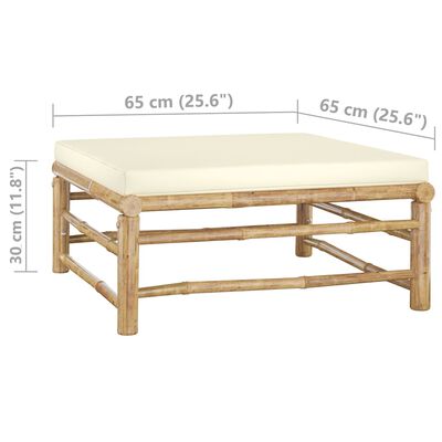 vidaXL 6 pcs conj. lounge p/ jardim em bambu c/ almofadões branco nata