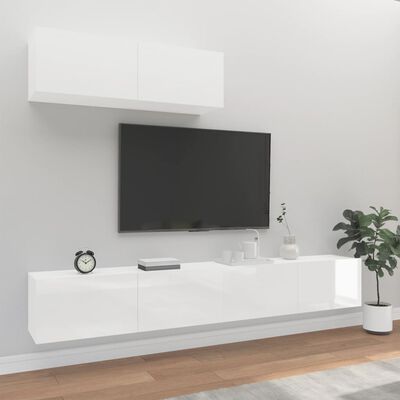 vidaXL 3 pcs conjunto móveis de TV madeira processada branco brilhante