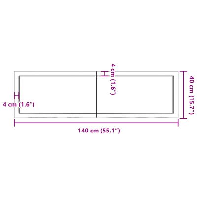 vidaXL Bancada p/ WC 140x40x(2-4)cm madeira tratada maciça castanho