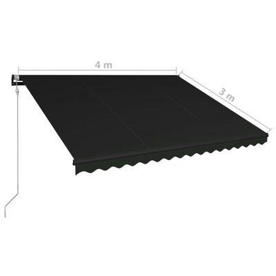 vidaXL Toldo retrátil c/ sensor vento e LED 400x300 cm antracite