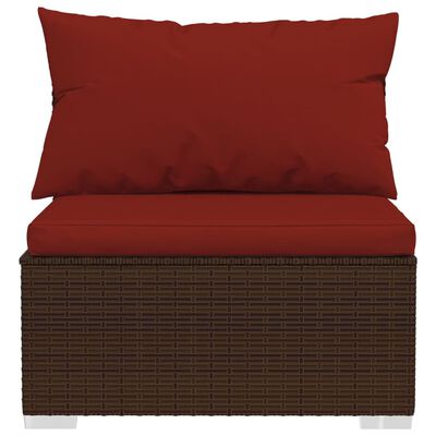 vidaXL 6 pcs conjunto lounge jardim c/ almofadões vime PE castanho