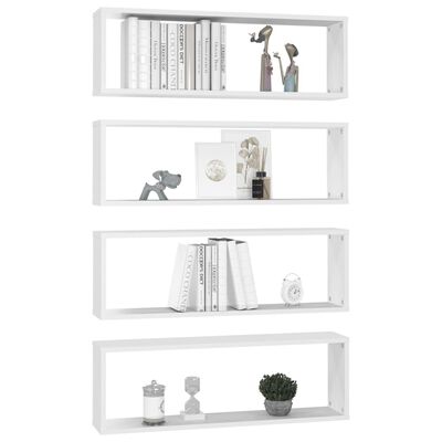 vidaXL Estantes de parede cúbicas 4 pcs contrapl. 80x15x26,5 cm branco