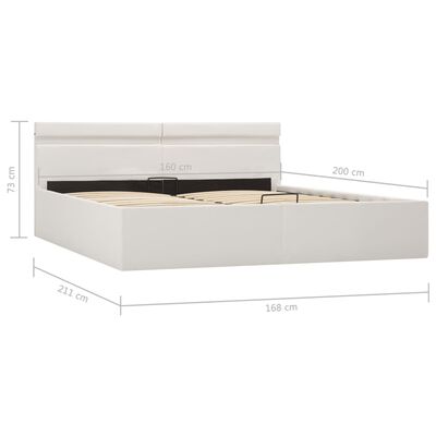 vidaXL Cama hidráulica c/ arrumação LED 160x200cm couro artif. branco