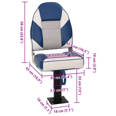 vidaXL 2 pcs conjunto assento de barco dobrável com encosto alto