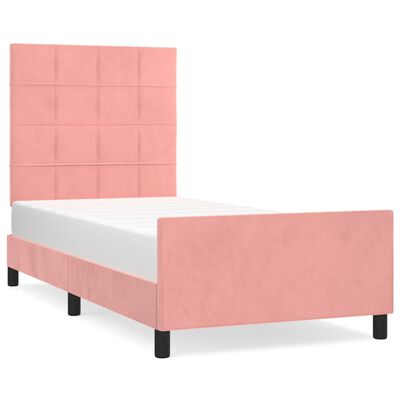 vidaXL Estrutura de cama c/ cabeceira 90x200 cm veludo rosa