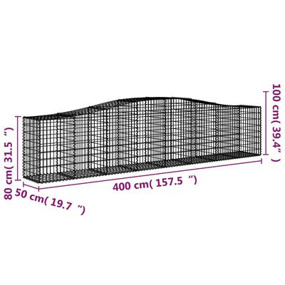 vidaXL Cestos gabião arqueados 2 pcs 400x50x80/100cm ferro galvanizado