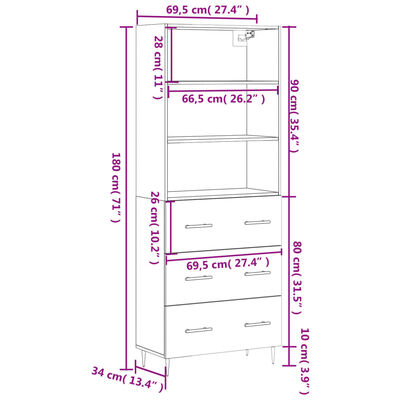 vidaXL Armário alto 69,5x34x180 cm derivados de madeira cor sonoma