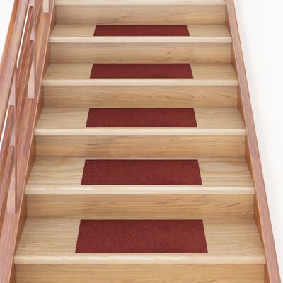 vidaXL Tapetes de escada adesivos retangulares 15 pcs 60x25cm vermelho