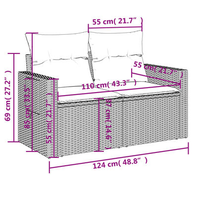 vidaXL 6 pcs conjunto de sofás p/ jardim com almofadões vime PE bege