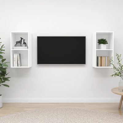 vidaXL Armários de parede para TV 2 pcs derivados de madeira branco