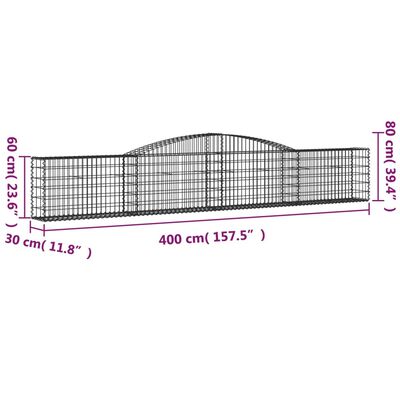 vidaXL Cesto gabião arqueado 400x30x60/80 cm ferro galvanizado