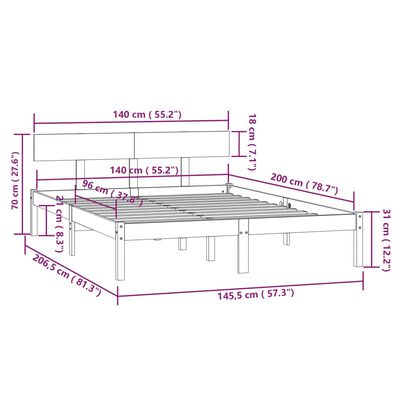 vidaXL Estrutura de cama 140x200 cm pinho maciço cinzento