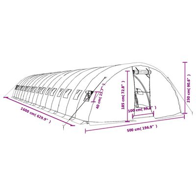 vidaXL Estufa com estrutura de aço 80 m² 16x5x2,3 m verde