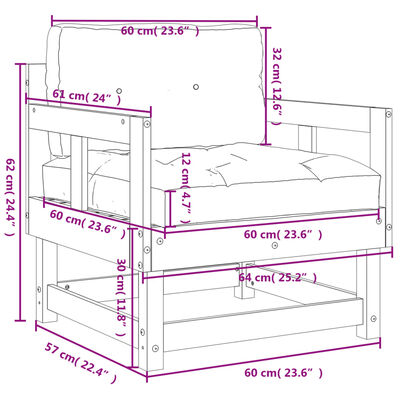 vidaXL Cadeiras de jardim c/ almofadões 2pcs pinho maciço castanho-mel