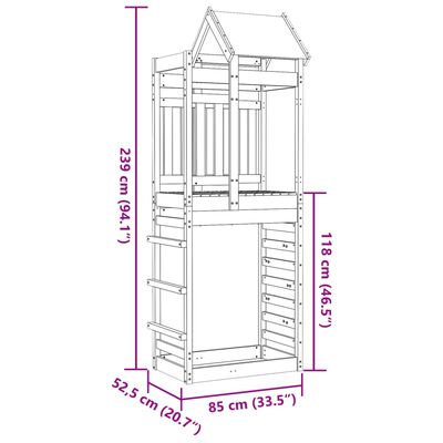 vidaXL Torre de brincar c/ parede escalar 85x52,5x239 cm pinho maciço