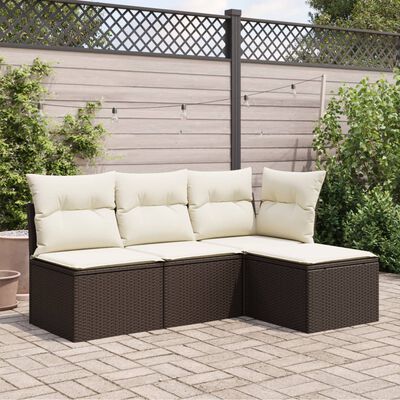 vidaXL Banco de jardim com almofadão 55x55x37 cm vime PE castanho