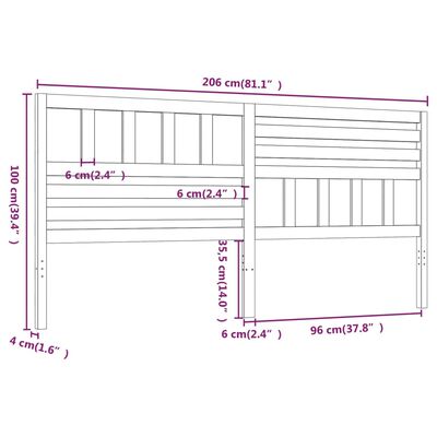 vidaXL Cabeceira de cama 206x4x100 cm pinho maciço preto