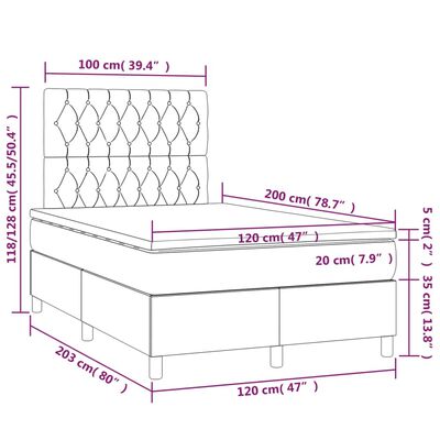 vidaXL Cama com molas/colchão 120x200 cm tecido cinza-claro