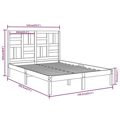 vidaXL Estrutura de cama casal 135x190 cm madeira maciça branco