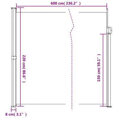 vidaXL Toldo lateral retrátil 220x600 cm preto